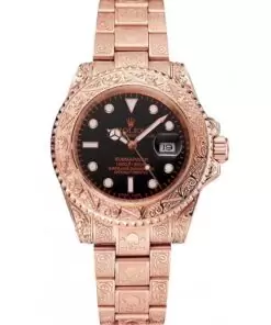 Men Rolex Submariner Skull Limited Edition Black Dial Rose Gold Case And Bracelet 1454086