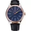 Men Rolex Cellini Blue Dial Gold Bezel Stainless Steel Case Black Leather Strap 622841