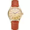 Men Rolex Cellini Date Gold Guilloche Dial Gold Case Light Brown Leather Strap