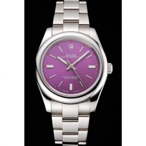 Men Rolex Oyster Perpetual Red Grape Dial Stainless Steel Case And Bracelet