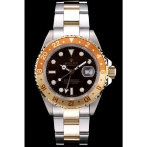Men Rolex GMT Master II Gold Colored Ceramic Bezel Brown Dial Watch