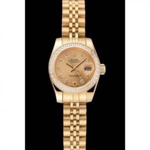 Rolex Lady-Datejust Champagne Dial Diamond Bezel Gold Jubilee Bracelet watches 1454096