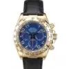 Men Rolex Daytona Gold Case Blue Dial Black Leather Strap