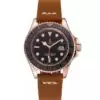Men Rolex Yacht-Master Black Dial Rose Gold Case Brown Leather Bracelet 1453861