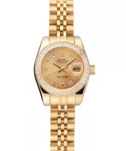 Rolex Lady-Datejust Champagne Dial Diamond Bezel Gold Jubilee Bracelet watches 1454096
