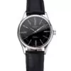 Men Rolex Cellini Black Dial Roman Numerals Stainless Steel Case Black Leather Strap