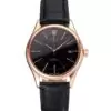 Men Rolex Cellini Date Black Dial Rose Gold Markings Rose Gold Case Black Leather Strap
