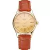 Men Rolex Cellini Gold Dial Roman Numerals Gold Case Light Brown Leather Strap