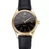 Men Rolex Cellini Date Black Dial Gold Case Black Leather Strap