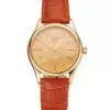 Men Rolex Cellini Gold Dial Gold Case Light Brown Leather Strap