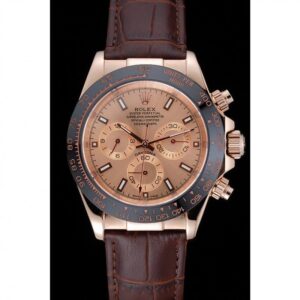 Men Rolex Cosmograph Daytona Brown Dial Rose Gold Case Brown Leather Bracelet 1454243