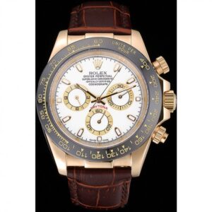Men Rolex Cosmograph Daytona Gold Case White Dial Brown Leather Bracelet 622633