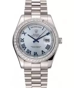 Men Rolex Day-Date Ice Blue Dial Diamond Case Stainless Steel Bracelet 1453962