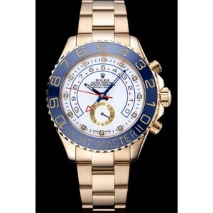 Men Rolex Yacht-Master II White Dial Blue Bezel Gold Bracelet 622271
