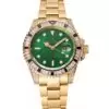 Men Rolex GMT Master II Green Dial Stone Set Bezel Gold Case And Bracelet 1453748
