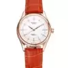 Men Rolex Cellini White Dial Rose Gold Case Brown Leather Strap