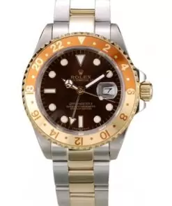 Men Rolex GMT Master II Gold Colored Ceramic Bezel Brown Dial Watch
