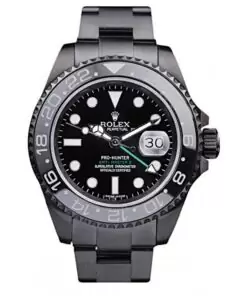 Men Rolex GMT Master II Pro-Hunter Black Steel Strap Black Dial