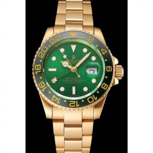 Men Rolex GMT Master II Green Dial And Bezel Gold Case And Bracelet 1453750